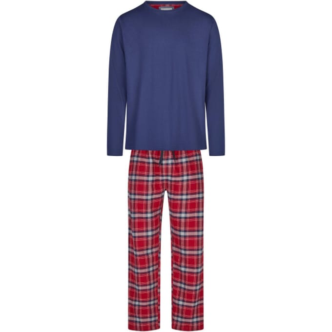 Phil & Co Lange Heren Pyjama Set Met Flanellen Pyjamabroek Rood/Blauw - Maat L