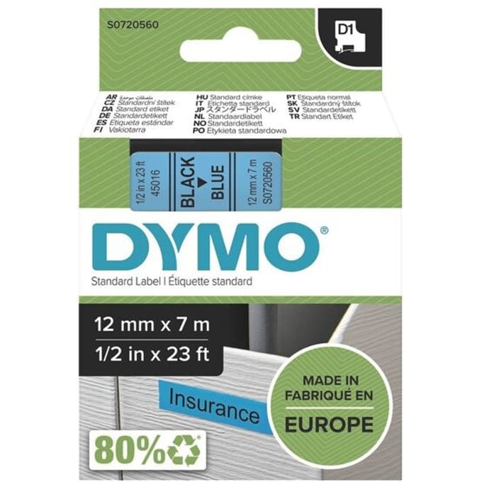 DYMO 45016 Labeltape Polyester Tapekleur: Blauw Tekstkleur: Zwart 12 mm 7 m