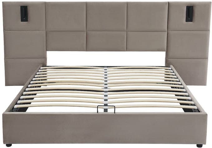 Vente-unique Bed met opbergruimte fluweel taupe 160 x 200 cm