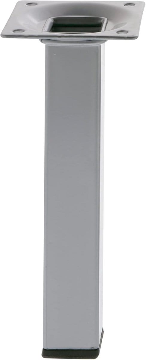 Set van 4 Vierkante Meubelpoten 10 cm Zilver - Verstelbaar - Inclusief Schroeven