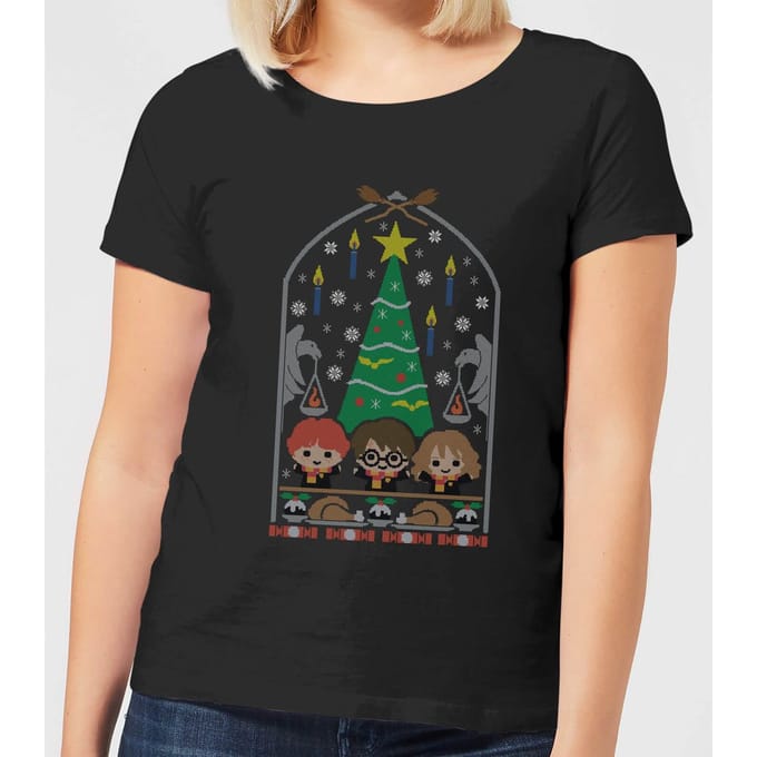 Harry Potter Hogwarts Tree dames kerst t-shirt - Zwart - S