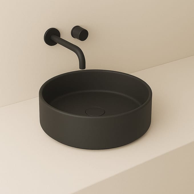 AquaVik Waskom Länk Keramiek Rond 40x12 Mat Zwart