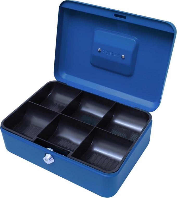 Stevige Geldcassette Blauw 25,4 cm met Verwijderbare Lade en Cilinderslot