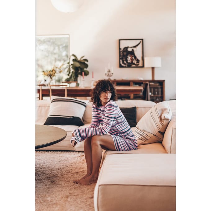 Mikuta The Striped Knitted Low Back Longsleeve Dress White Größe: L | Maxikleider Outlet | Damen | Weiß