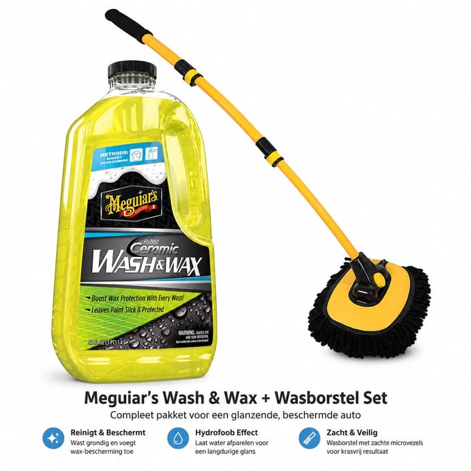 Meguiar’s Hybrid Ceramic Wash & Wax + Uitschuifbare Microvezel Wasborstel – Complete Krasvrije Autowas Set