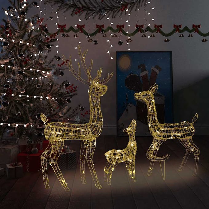 vidaXL - Kerstversiering - rendierfamilie - 300 - LED's - warmwit - acryl