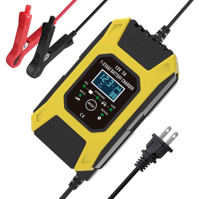 Auto-acculader, 12V 7A loodzuuracculader, LCD-scherm slimme batterijonderhouder us black