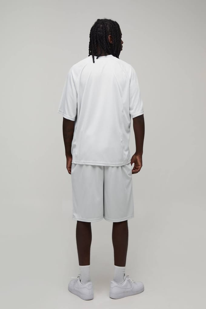 Oversized Mesh Embroidered Hockey Top and Basketball set | Light Grey | Size Medium