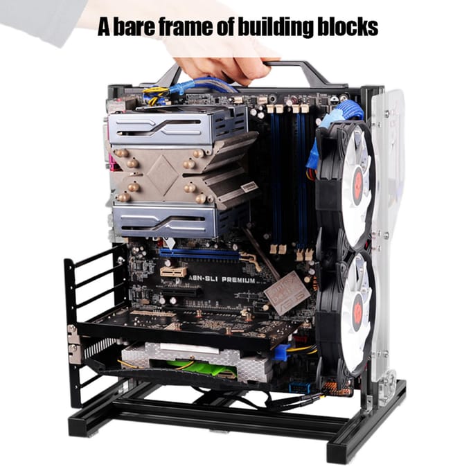 ATx M-ATX ITX Open Chassis Verticaal Overklok Testplatform Chassis Rack Handvat Zwart white