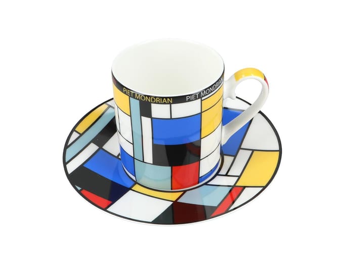 Merkloos Kop en schotel set - Abstracte kunst, 250ml, Porselein