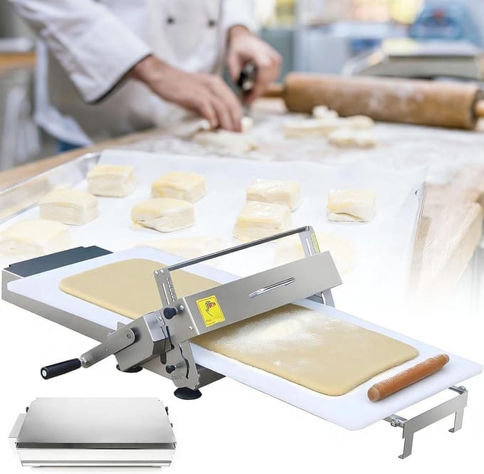 Deegrolmachine Opvouwbaar - Deegpers Handmatig - Bakken Thuis - Instelbare Dikte - 60x30 cm Plaat - Zilver