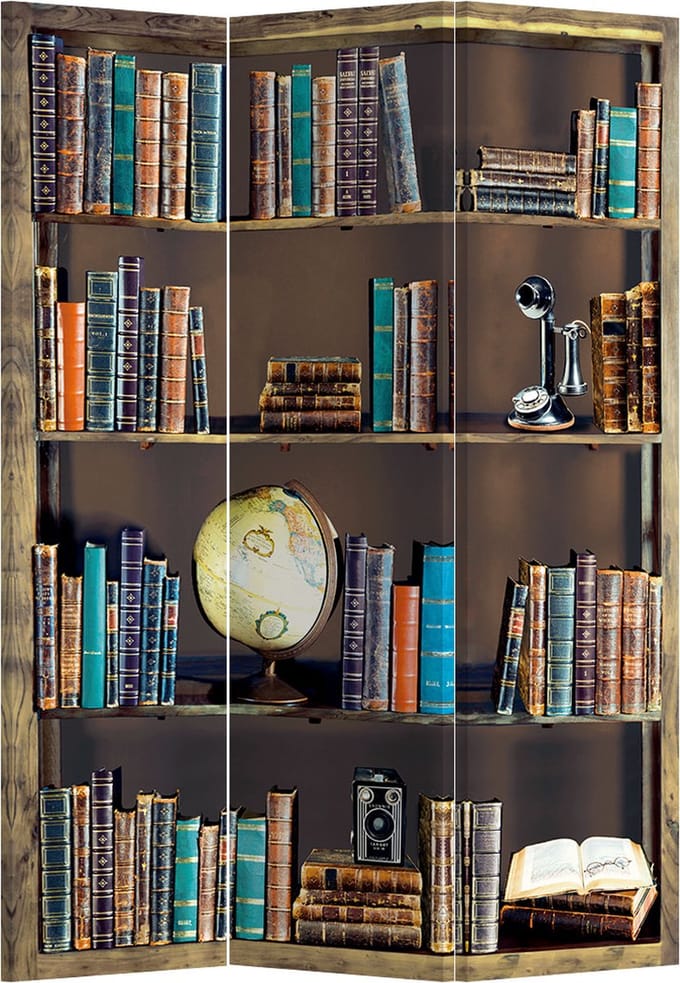 Fine Asianliving Kamerscherm Scheidingswand B120xH180cm 3 Panelen Boekenkast