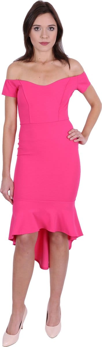 John Zack - Pink, neon off-the-shoulder jurk / S