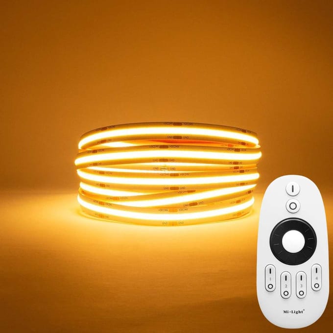 LED Strip COB - 5 Meter - Complete Set - 2700k - Warm Wit - 24V - 480LED/m - Met RF Mi-Light(MiBoxer) Afstandsbediening