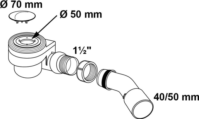 KIRCHHOFF PP Douche- en badafvoer 50 mm, chroom, 1 1/2" x 40/50 mm, met afdekking, 70 mm