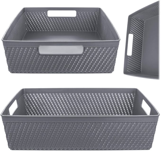 Lioni rechthoekige mand 33 x 26 x 8 cm donkergrijs