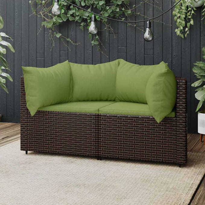 vidaXL - Tuinhoekbanken - met - kussens - 2 - st - poly - rattan - bruin