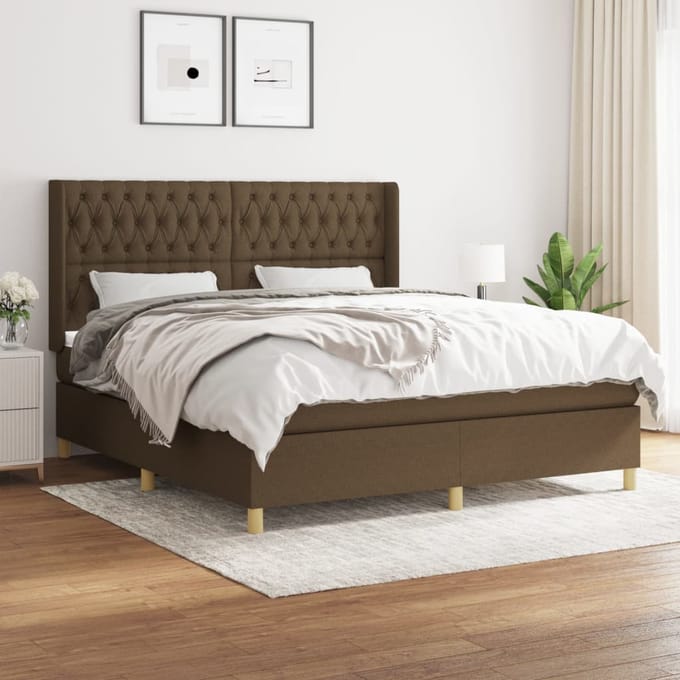 vidaXL - Boxspring - met - matras - stof - donkerbruin - 180x200 - cm