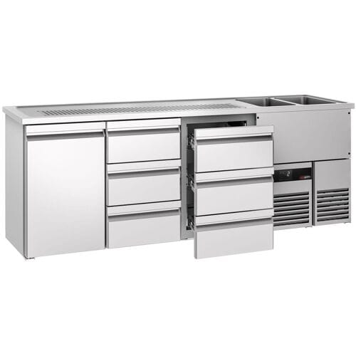 GGM Gastro Bierkoeling PREMIUM - 2500x700mm - 1 deur & 6 laden zilver