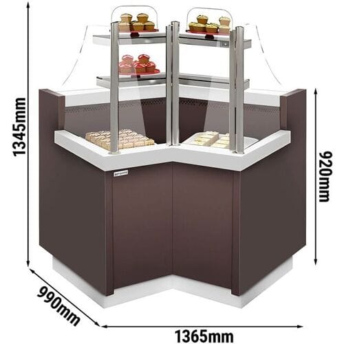 GGM Gastro Eckkühl- & -kuchentheke RIGA - 1050mm - 2 Ablagen Bruin / Wit