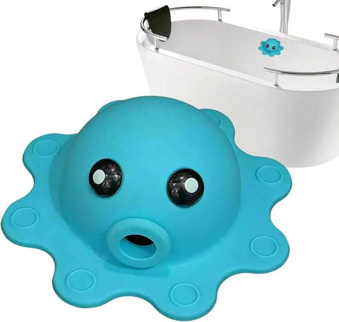 Douche Overloop Deksel - Badstop Afvoer - Water Besparen - Zuignap Bevestiging - 6.5 x 16 cm - Blauw