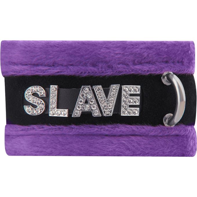 Rimba - Soft Bondage Set blinddoek En handboeien SLAVE - Zwart/Paars