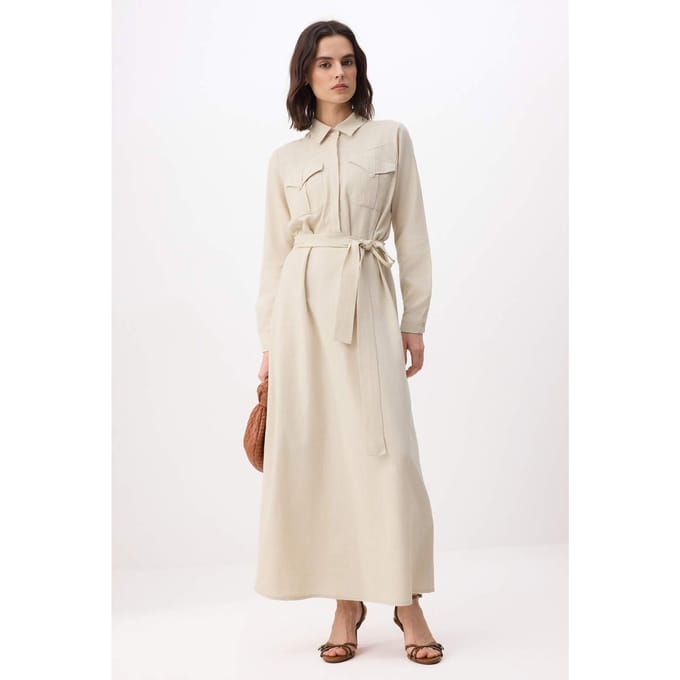 Platte maxi-jurk voor dames, lange A-lijn model, geschikt voor hijab.