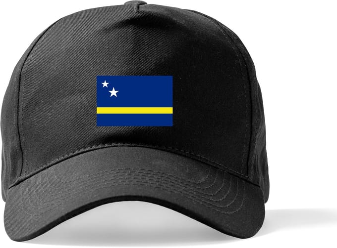 Zwarte Pet Beechfield met Wereldvlaggen, land Curacao klittenbandsluiting