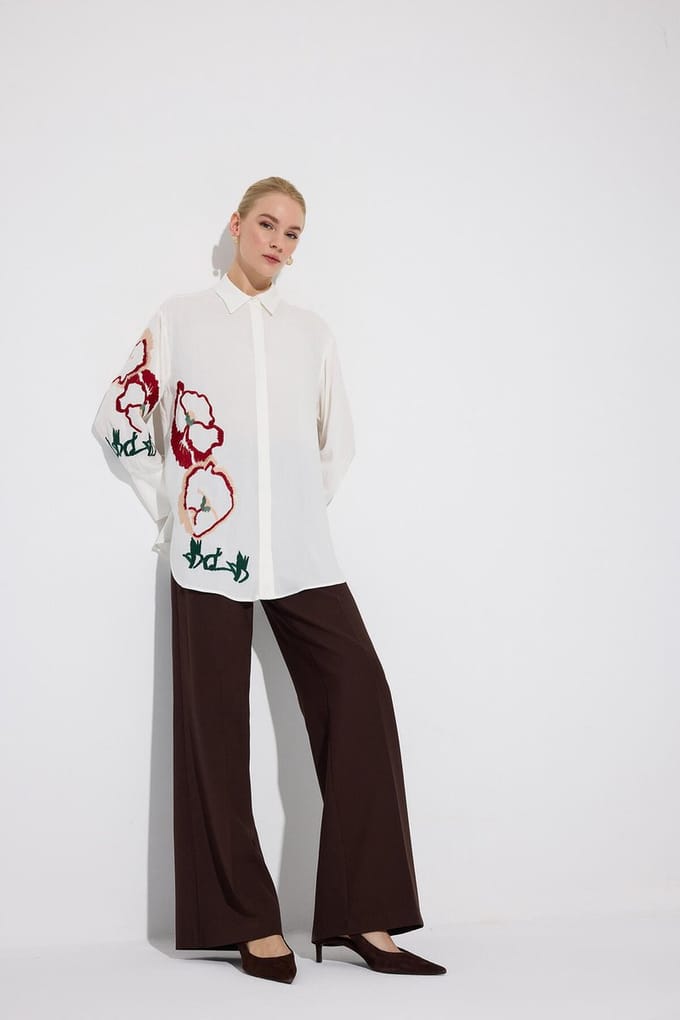 Touché Privé - Geborduurde viscose blouse - Ecru - Dames