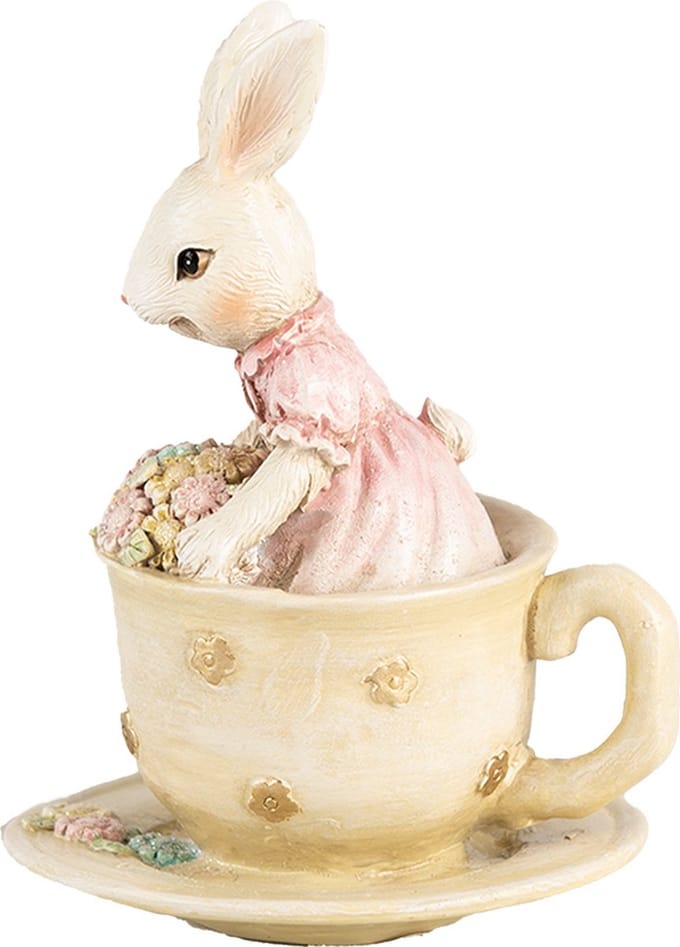 Clayre & Eef Decoratie Beeld Konijn 8x8x11 cm Beige Kunststof