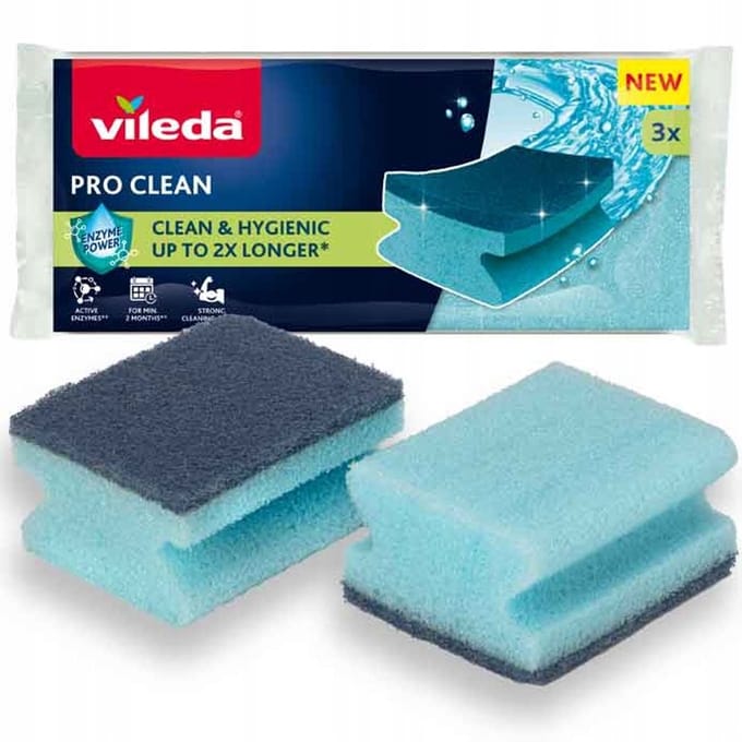 Vileda Pro Clean - Geprofileerde Spons - Enzymen - 3 Stuks