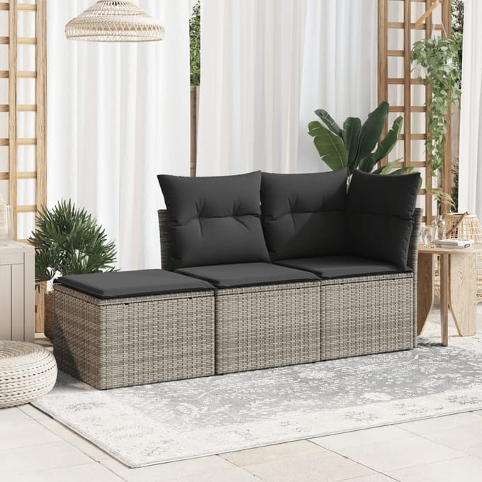 vidaXL - Tuinkruk - met - kussen - 55x55x37 - cm - poly - rattan - grijs