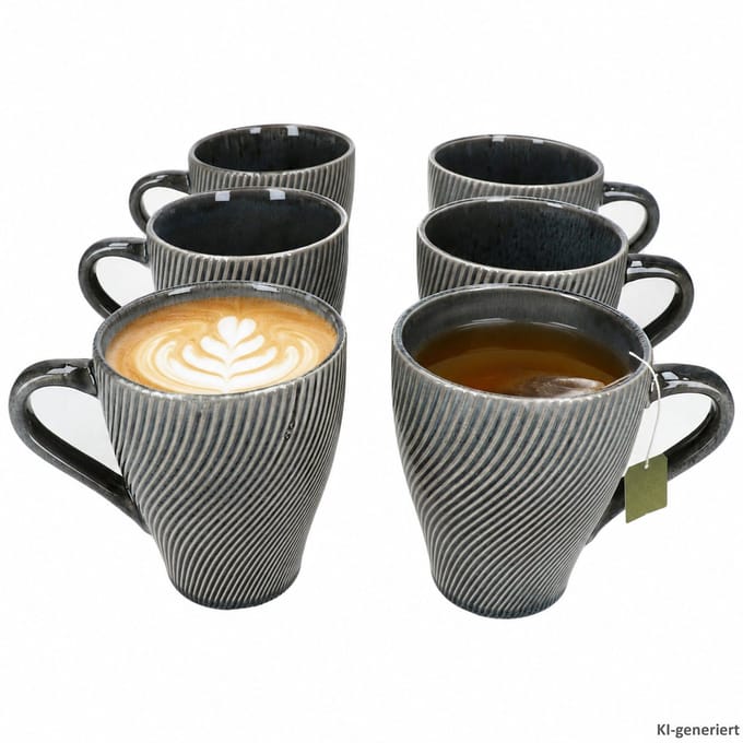 6-delige set SID Dark koffiemokken met ribbel-relief van steengoed – 24320869