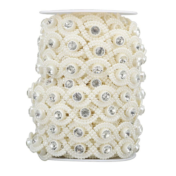 Kralenketting Draad Halve Kant Platte Achterkant DIY Imitatie Parelsnoer met Strass voor Knutselen white