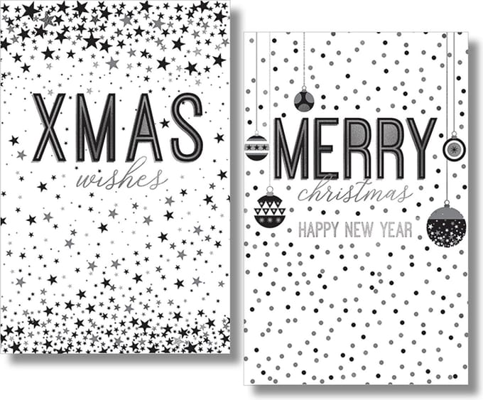 40 Kerstkaarten - Folie - Witte envelop - 10,5 x 16 cm - 2 motieven