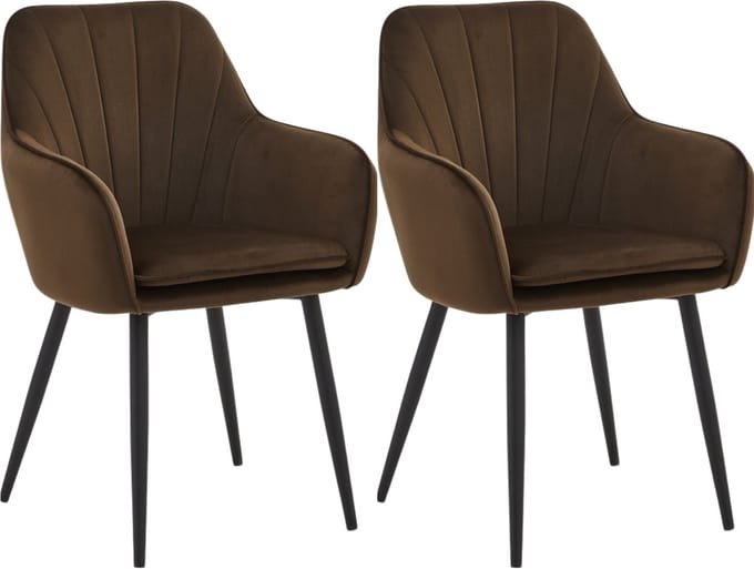 Colenis® - Melissa Eetkamerstoel - Set Van 2 - Bruin - Velvet - Met armleuning