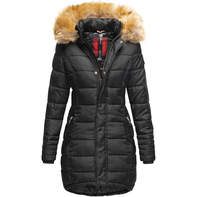 Navahoo Dames Winterjas Papaya – Getailleerd, Warm & Met Afneembare Bontkraag