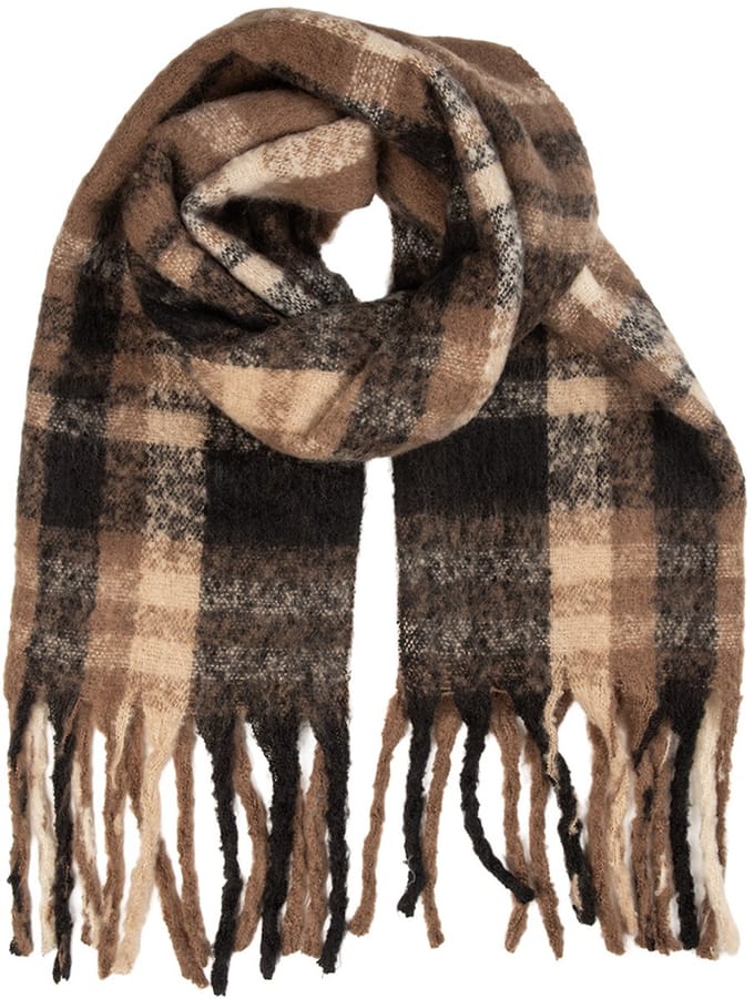 Clayre & Eef Wintersjaal Dames 50x210 cm Bruin Textiel