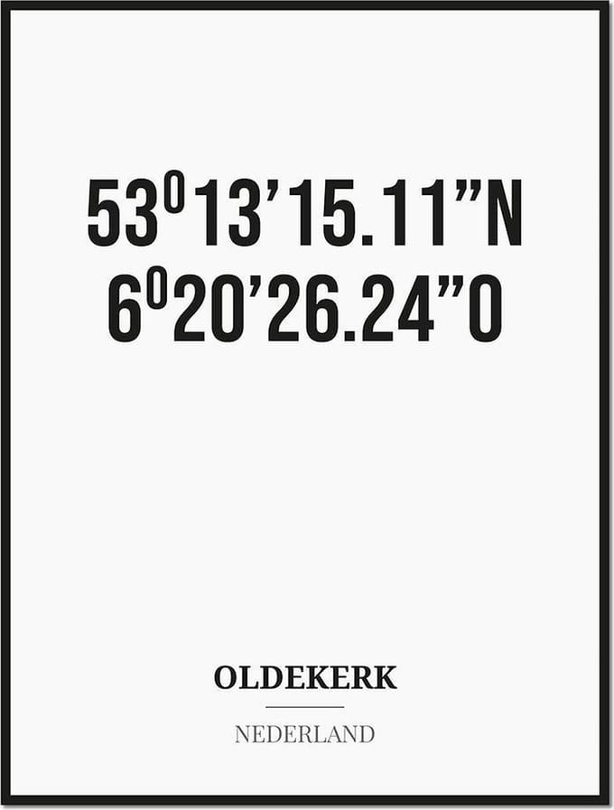 Poster/kaart OLDEKERK met coördinaten