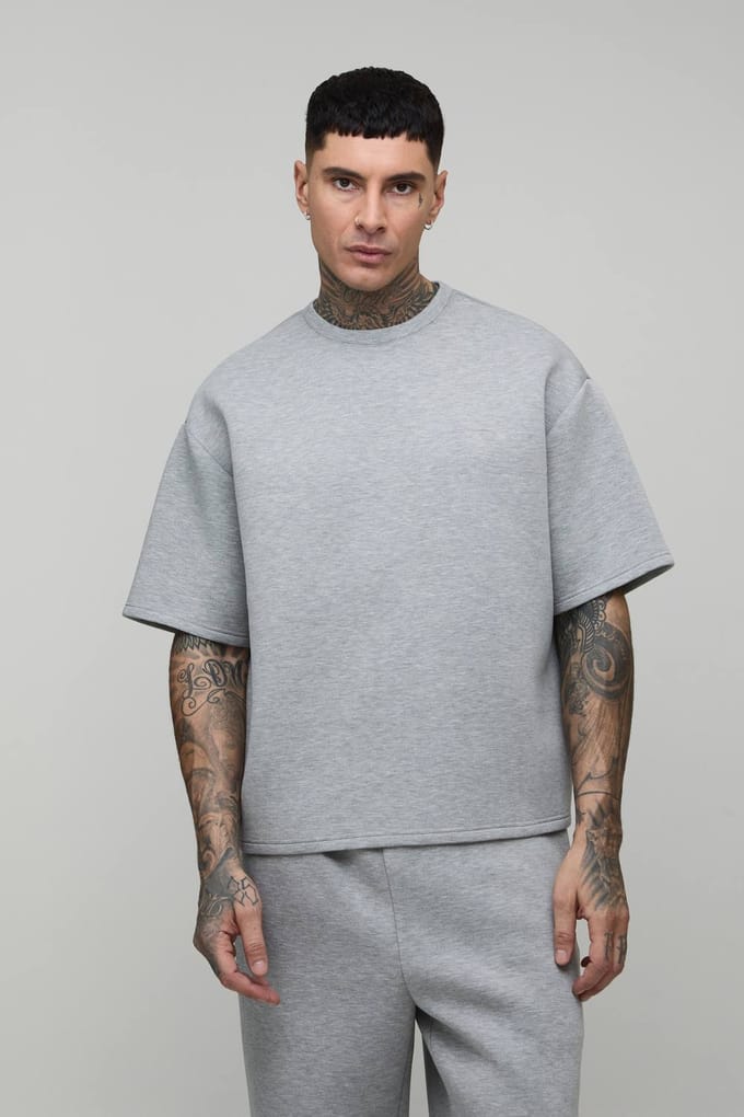 Tall Oversized Boxy Scuba Gemeleerd T-Shirt | Grey Marl | Size Medium