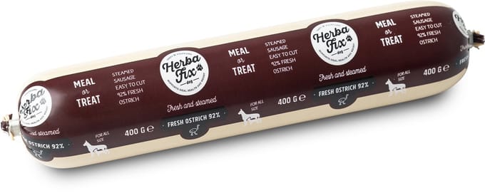 Herbafix Gestoomde Worst Struisvogel - 10 x 400 g - 95% Vlees Meal or Treat