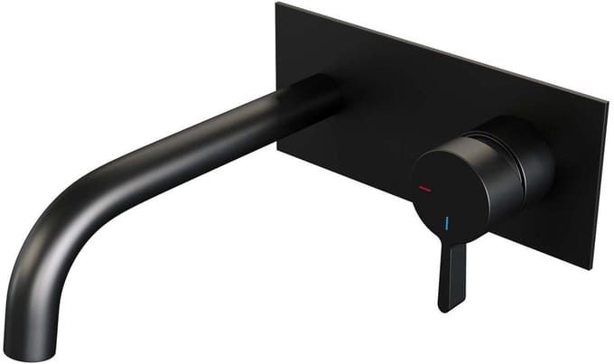 Brauer Black Edition Inbouw Wastafelmengkraan met Gebogen Uitloop en Afdekplaat Model E1 Mat Zwart