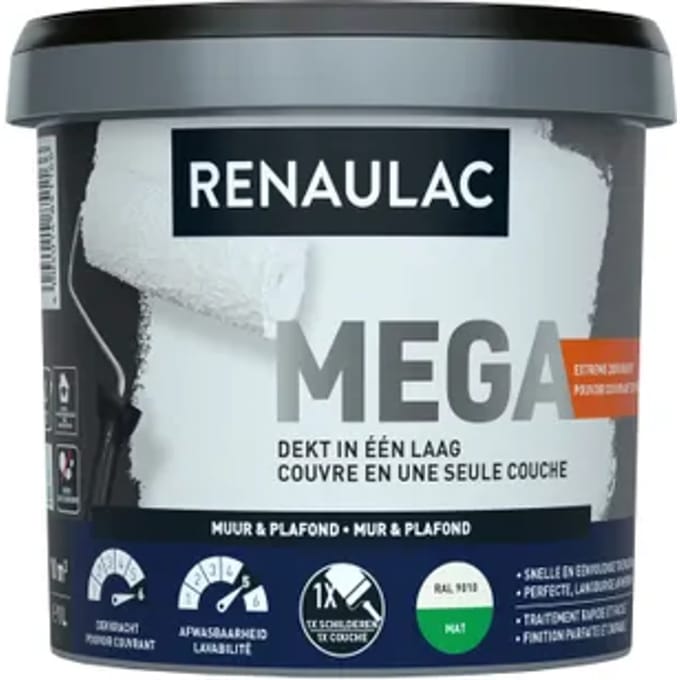 Renaulac Méga Muurverf - Mat - Ral9010 - 1l