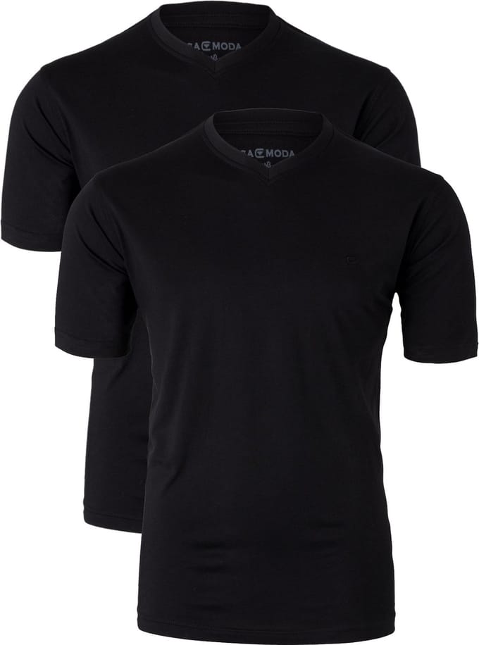 CASA MODA T-shirts (2-pack) - V-neck - zwart
