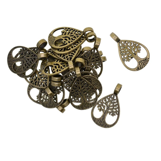20 pièces Bronze filigrane larme arbre de vie breloques à assembler soi-même pendentifs 35x21mm bronze