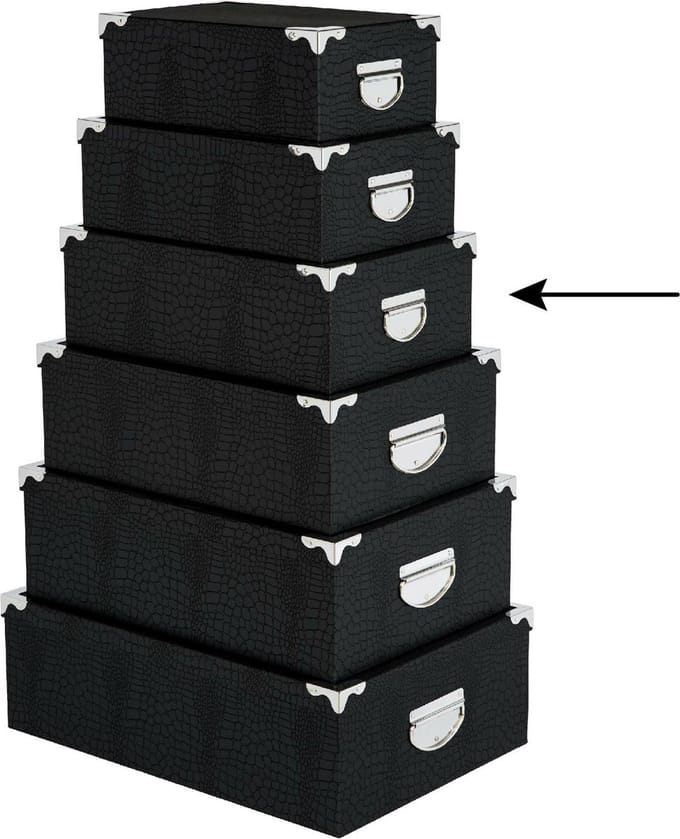 5Five Opbergdoos / Box - zwart - L36 x B24.5 x H12.5 cm - Stevig karton - Crocobox