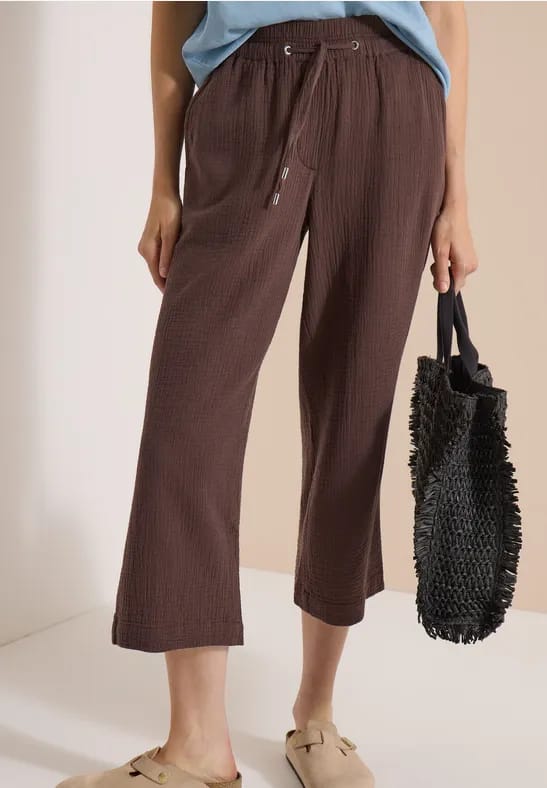 3/4-broek met Wide Leg pijpen van mousseline