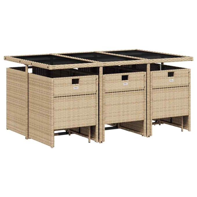 vidaXL - 11-delige - Tuinset - met - kussens - poly - rattan - gemengd - beige