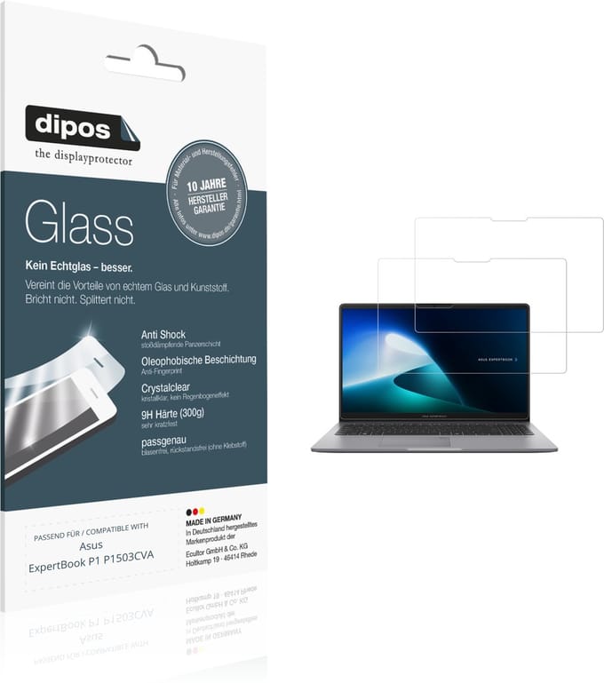 dipos – 2x Pantserfolie geschikt voor Asus ExpertBook P1 P1503CVA | 9H Screenprotector