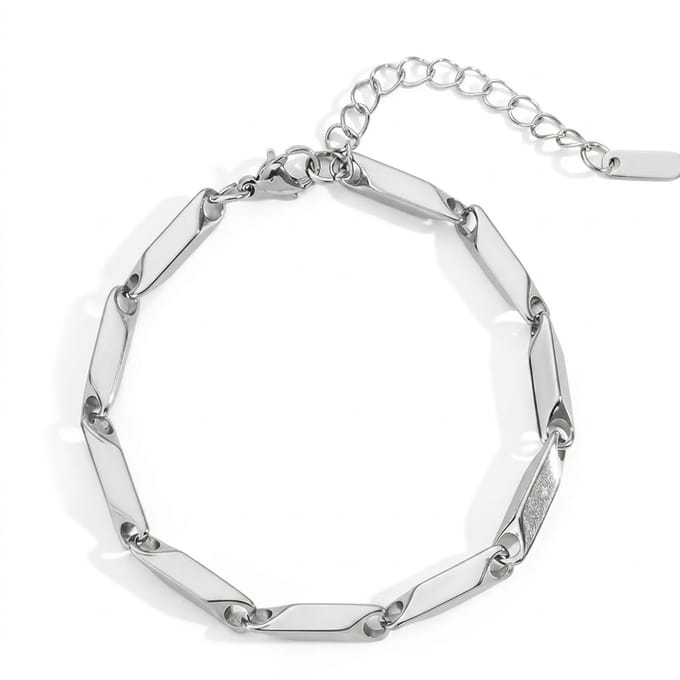 Heren zilverkleurige schakel armband met verstelbare sluiting